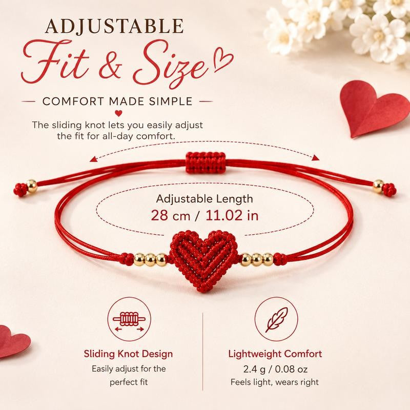 Adjustable Red Woven Heart Bracelet