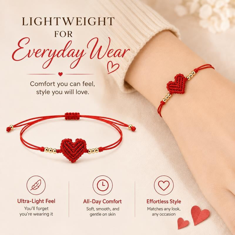 Adjustable Red Woven Heart Bracelet