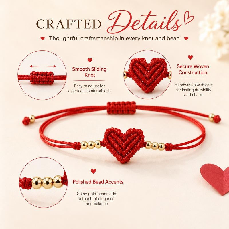 Adjustable Red Woven Heart Bracelet