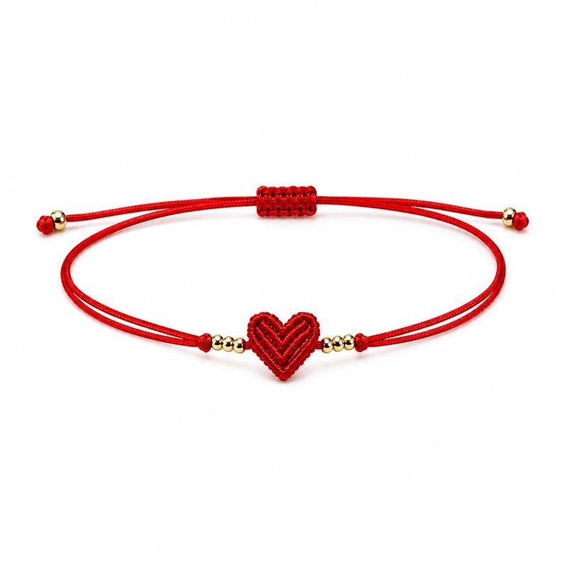 Adjustable Red Woven Heart Bracelet
