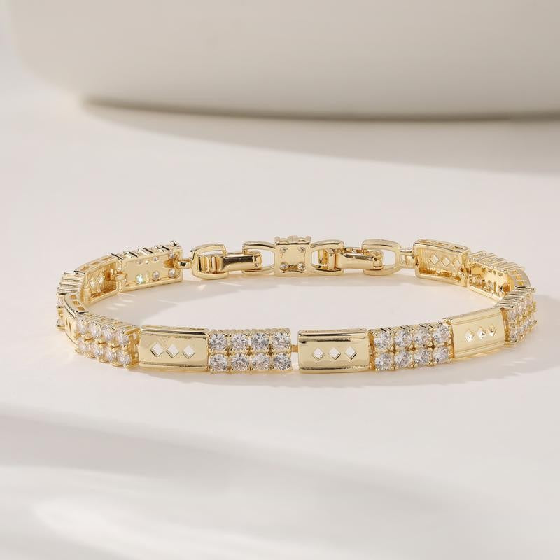 14k Rectangle Crystal Link Bracelet