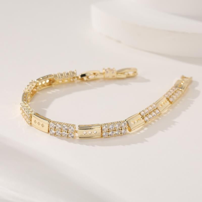 14k Rectangle Crystal Link Bracelet