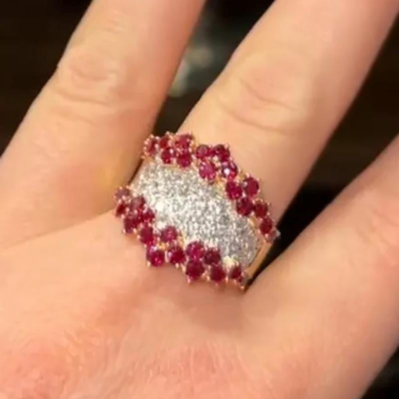 Wide Ruby Zirconia Cluster Ring