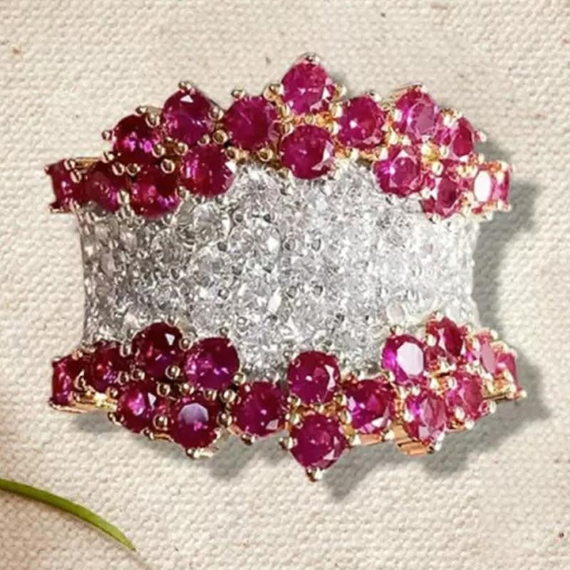 Wide Ruby Zirconia Cluster Ring