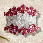 Wide Ruby Zirconia Cluster Ring