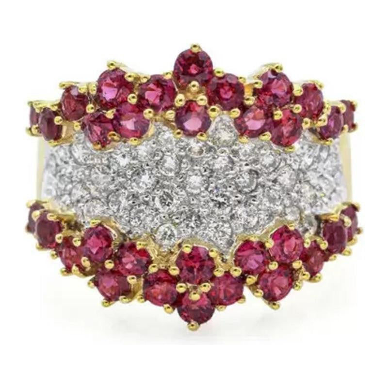 Wide Ruby Zirconia Cluster Ring