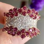 Wide Ruby Zirconia Cluster Ring