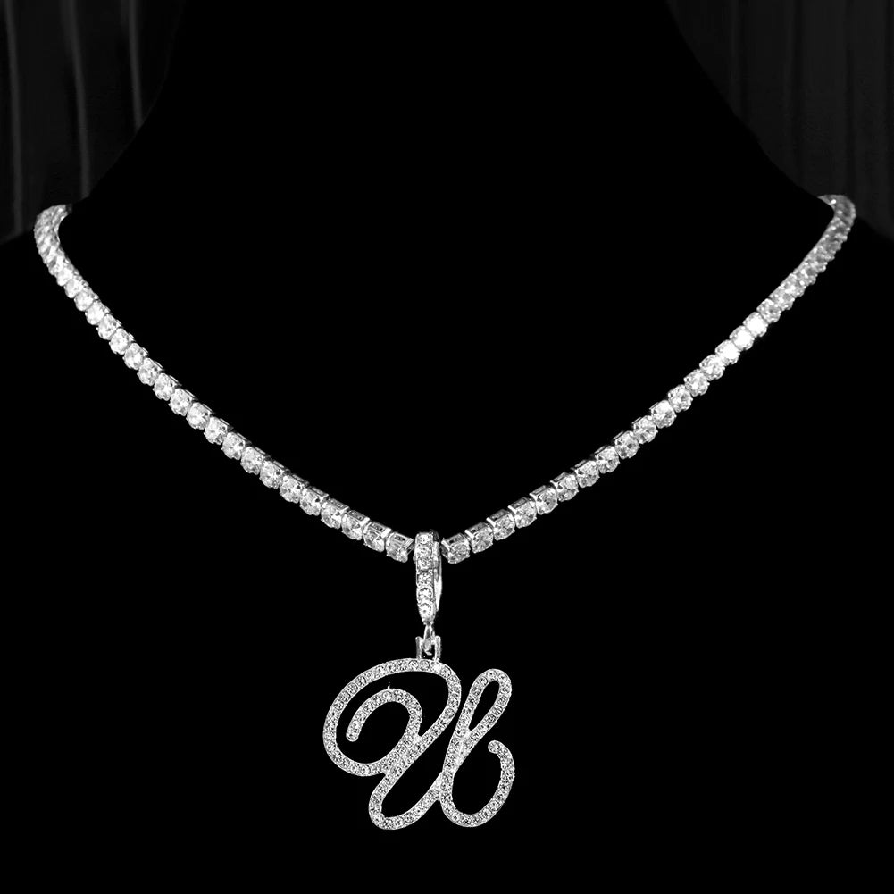 Crystal Cursive Initial Necklace
