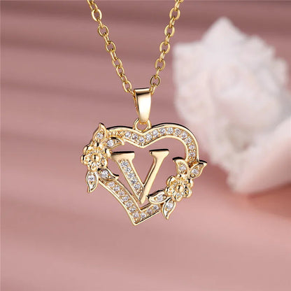A-Z Flower Heart Necklace