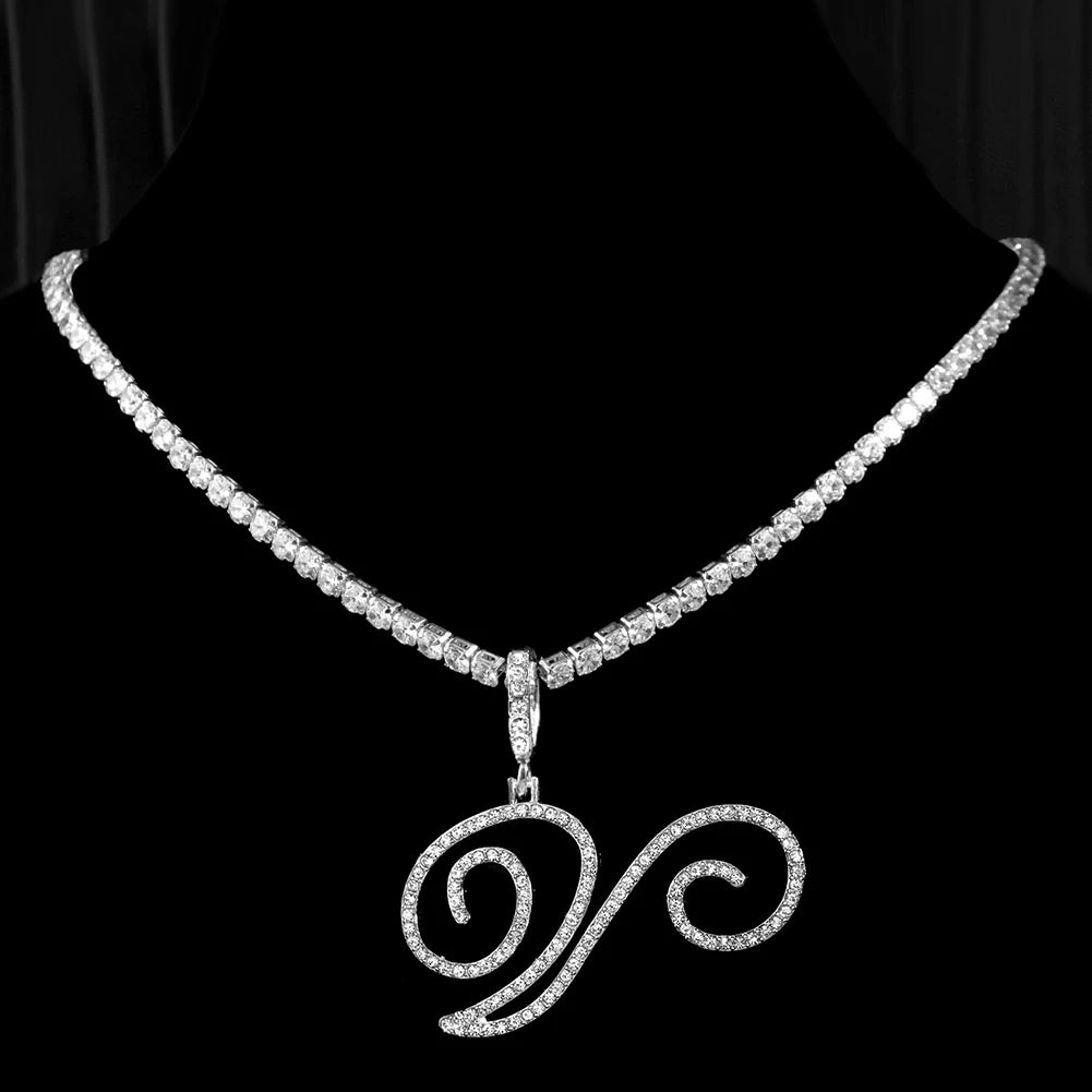 Crystal Cursive Initial Necklace