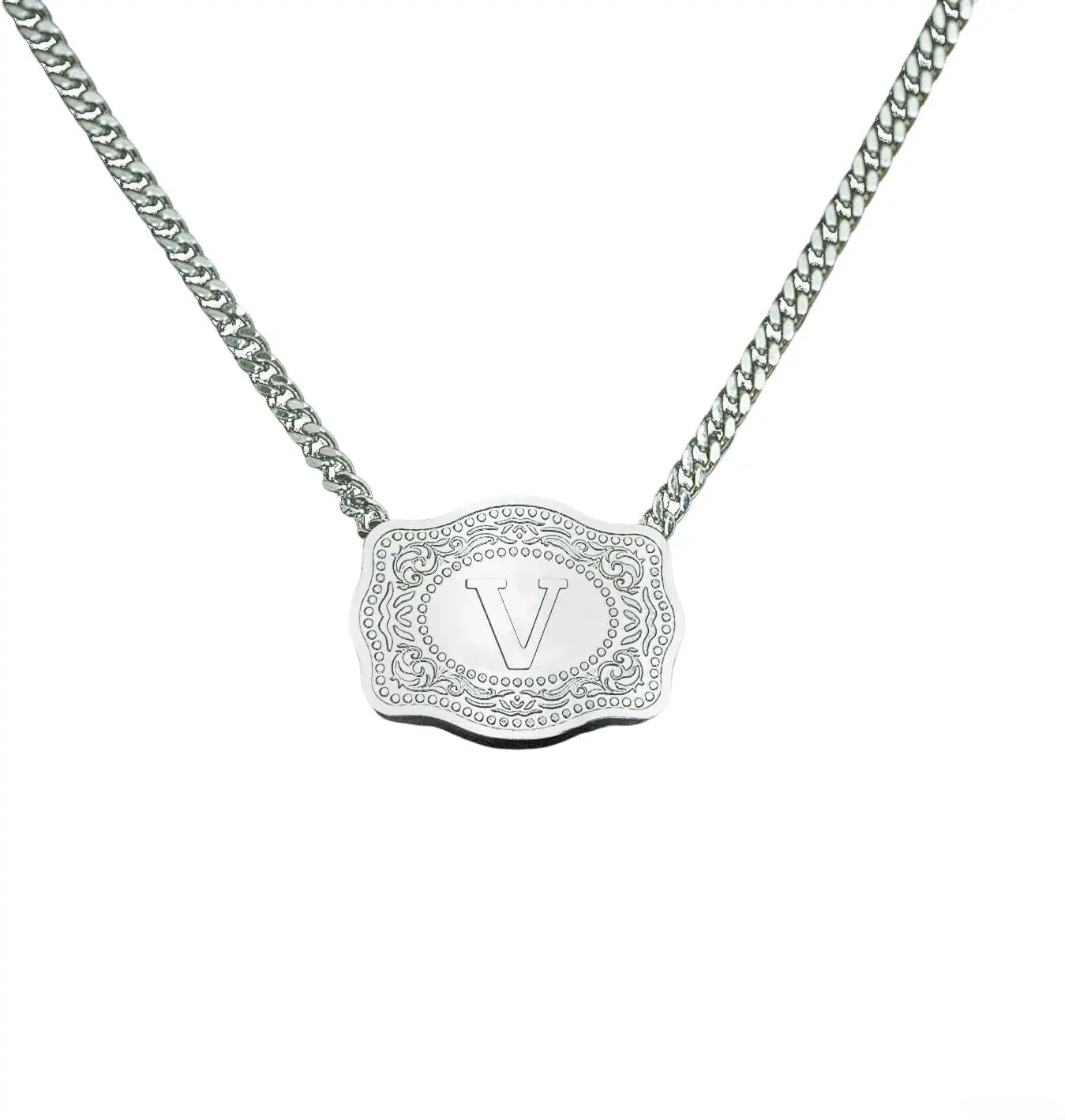 Rhodium Plated Initial Necklace
