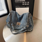 ChainCarry™ – Denim Shoulder Bag with Turn-Lock Flap