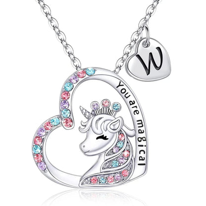 Unicorn Heart Initial Necklace