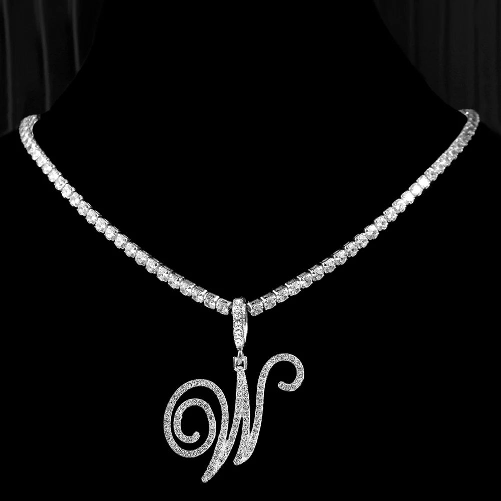 Crystal Cursive Initial Necklace