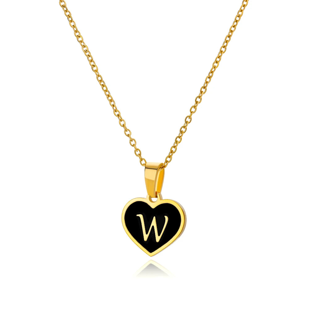 Initial Letter Black Heart Necklace