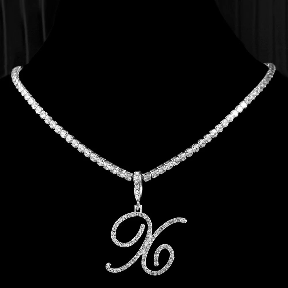 Crystal Cursive Initial Necklace