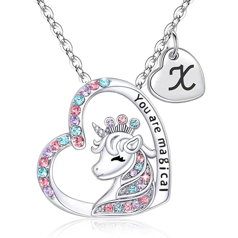 Unicorn Heart Initial Necklace