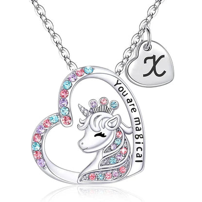 Unicorn Heart Initial Necklace