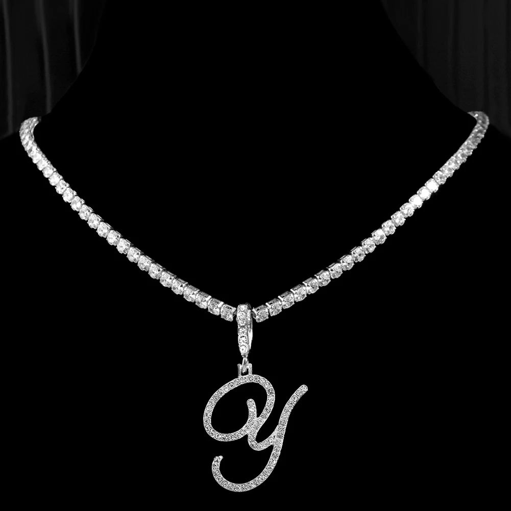 Crystal Cursive Initial Necklace