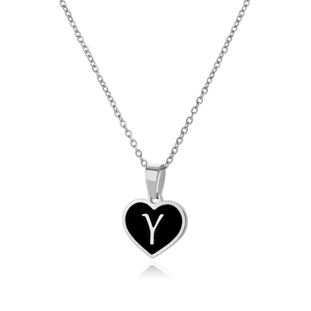 Initial Letter Black Heart Necklace