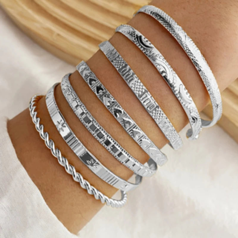 7 PCS Adjustable Textured Cuff Stack