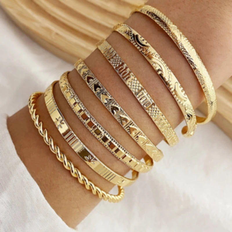 7 PCS Adjustable Textured Cuff Stack