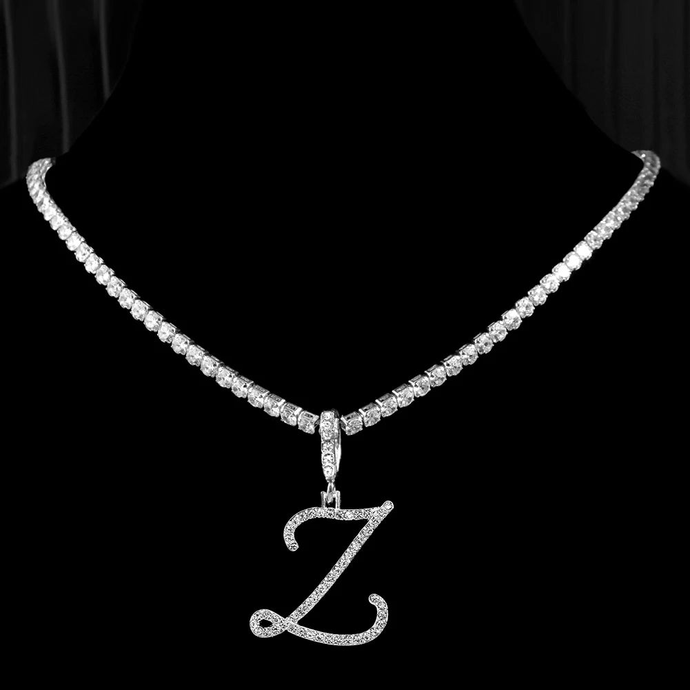 Crystal Cursive Initial Necklace